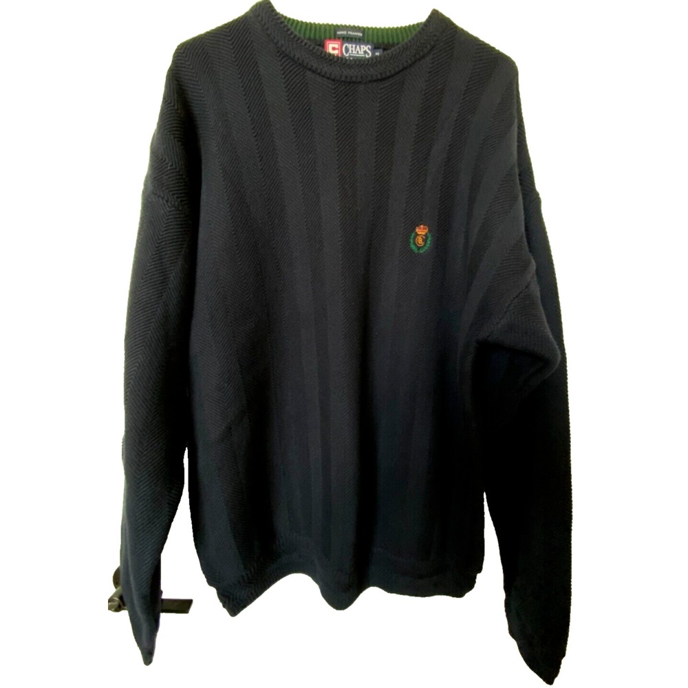 NEW Vtg CHAPS Ralph Lauren COTTON Knit NAVY BLUE Pullover SWEATER Crest sz XL